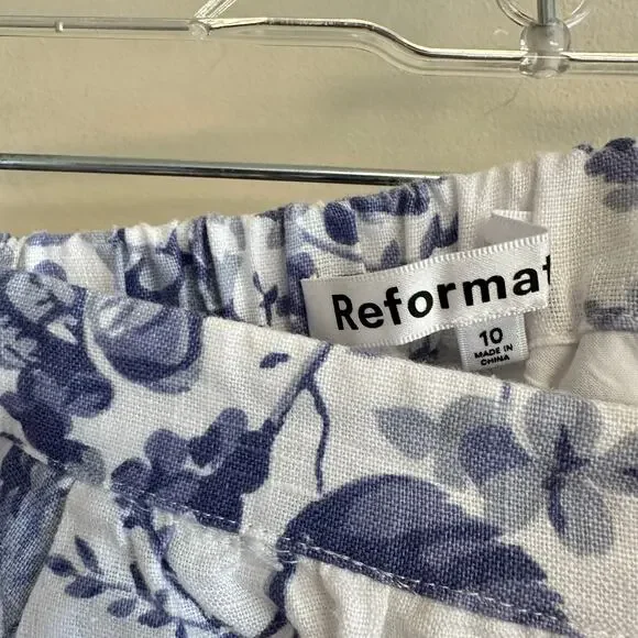 Reformation Teya Linen Two Piece Lupine Size 10 Skirt Crop Top Floral White Blue - Picture 11 of 16
